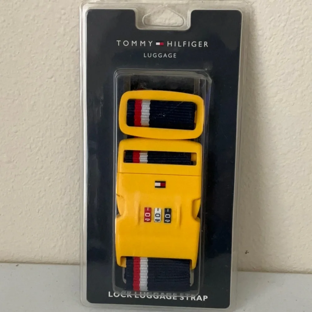🔴Tommy Hilfiger Yellow and Navy Luggage Strap - Picture 1 of 2